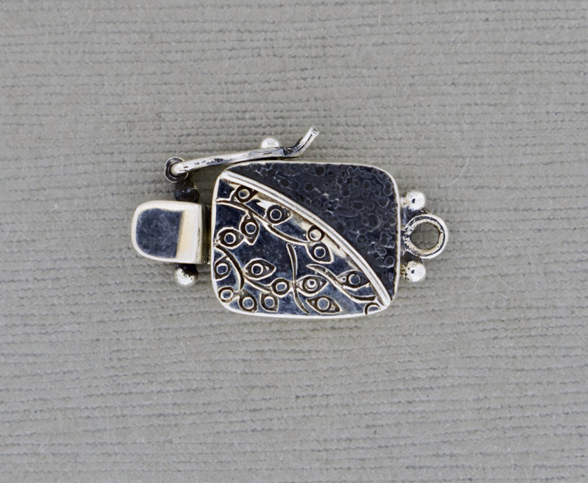 Two tone Rectangular Sterling Silver Box Clasp, oxidized and textured PS771