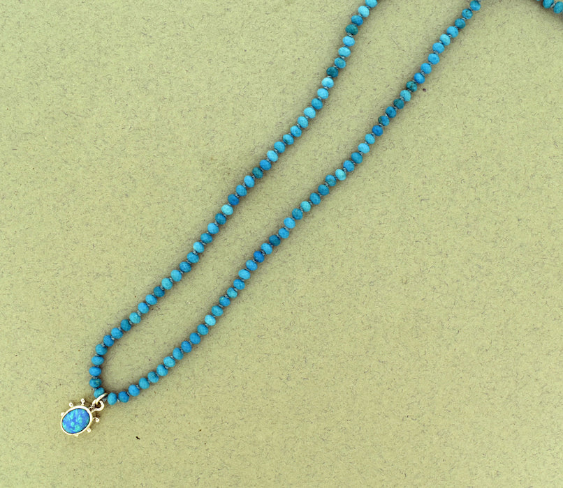 Knotted Turquoise Necklace with Opal Pendant