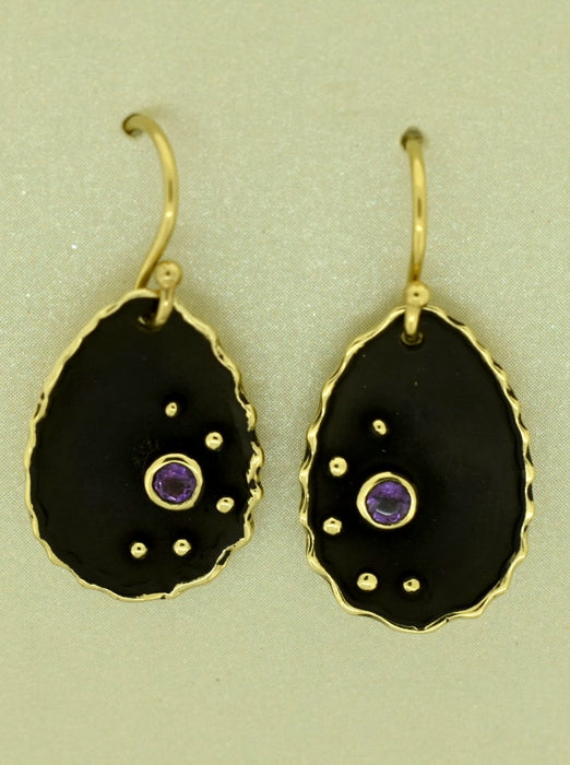 Concave Earring Drop in Oxidized Bronze, 3 options for stones