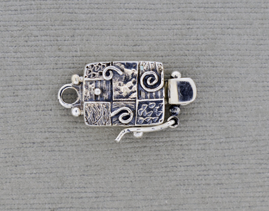 Rectangular Sterling silver Box Clasp with organic textures and spirals PS774