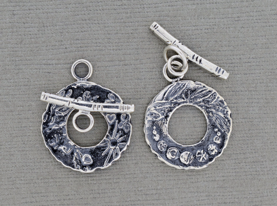 Two Sided Sterling Silver Toggle Clasp with patterns and textures PS961
