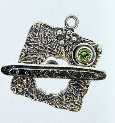 Sterling Silver Toggle Clasp with textures and semiprecious stone PS671